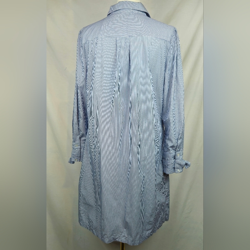 ECI New York Blue Dress Size 12 Blue & White‎ Striped Nautical Classic Preppy - Picture 2 of 9